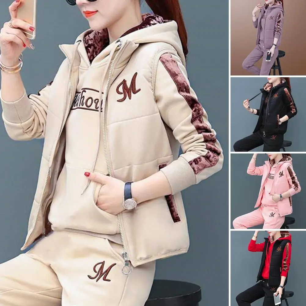 

3Pcs/Set Fashion Women Tracksuit Multi Pockets Pullover Waistcoat Hoodie Pants
