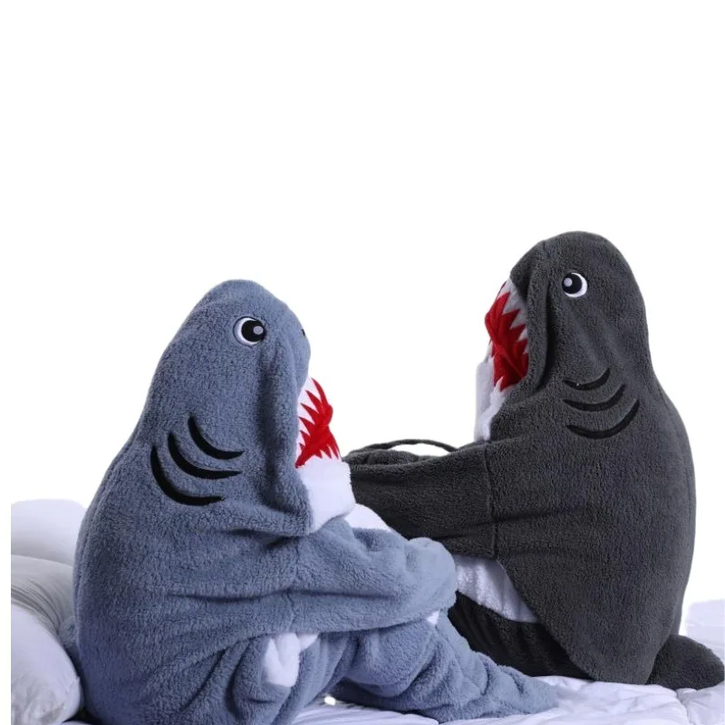 Shark Dolphin Whale Sleeping Bag Blanket Fleece Fluffy Onesie Pajamas for Children Adults Cartoon Animal Blanket Hoodie