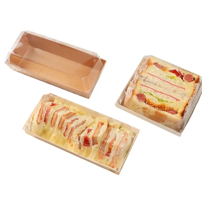 

Custom ProductSandwich Packaging Box Hot Dog Paper Tray Kraft Drog Sandwich Box With Transparent Lid