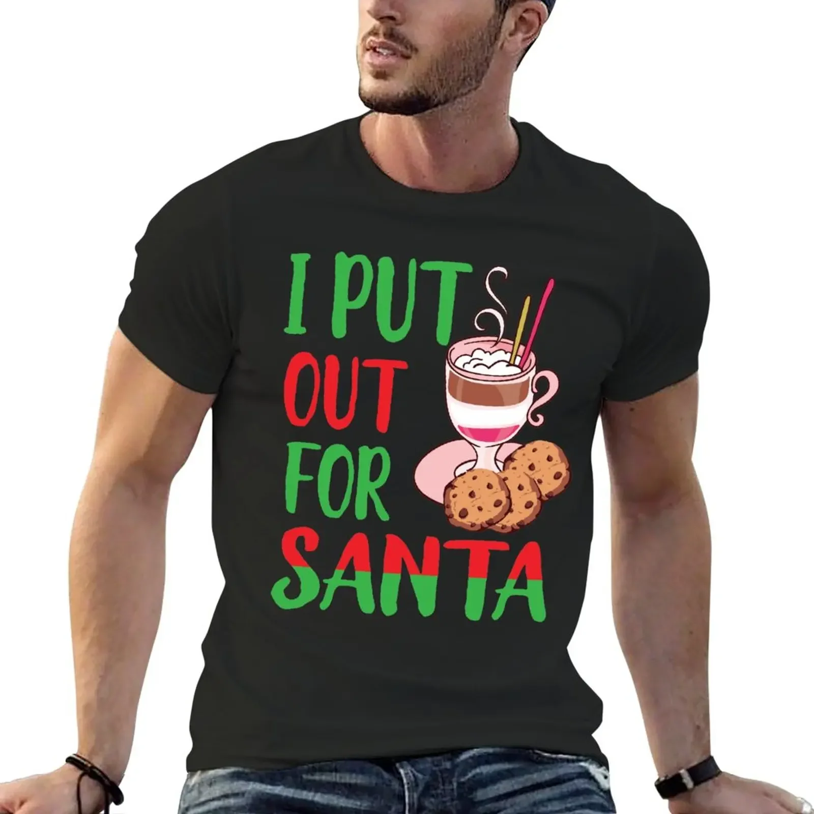 

Funny I Put Out For Santa Christmas Cookie Holiday T-Shirt boys animal print quick drying Short sleeve tee men t shirts