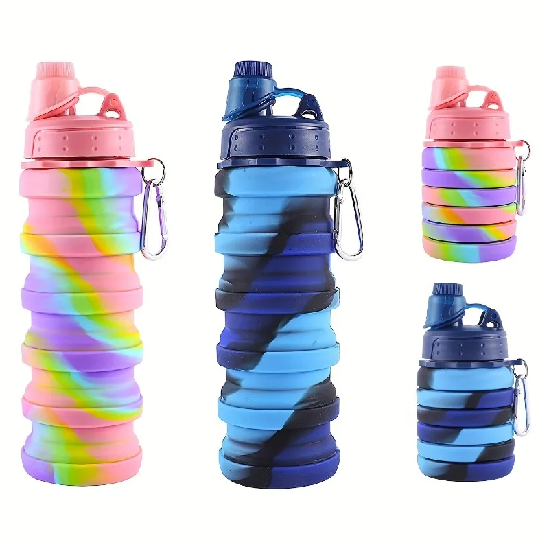 휴대용 접이식 실리콘 물컵, 창의적인 야외 캠핑 스포츠 물병, 500ml