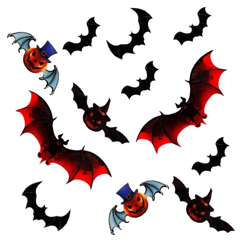 

Halloween Decoration 12Pcs Colorful Halloween Decorative Scary Bats Wall Stickers 3D Bat Wall Decal Waterproof Black Spooky Bats