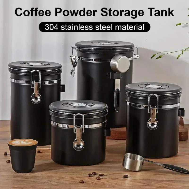 Stainless Steel Coffee Beans Vacuum Storage Jar with Spoon Large Capacity Airtight Container Grains Nut Keep Fresh Storage Jar