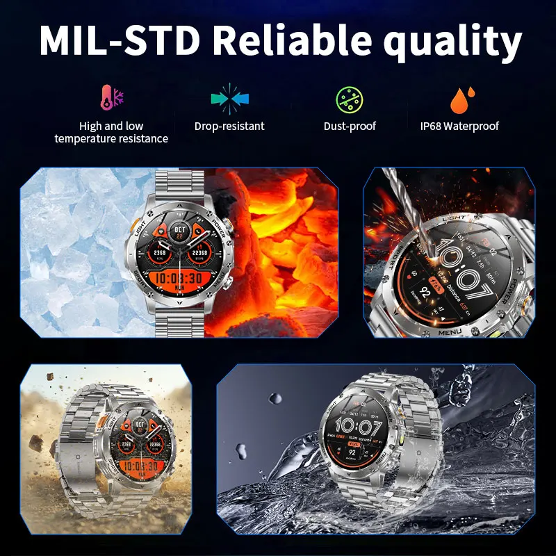 LIGE For T-REX3 Ultra 1000mAh Large Battery Durable Smart Watch Flashlight IP68 Bluetooth Call Heart Rate Sports Smartwatch Men