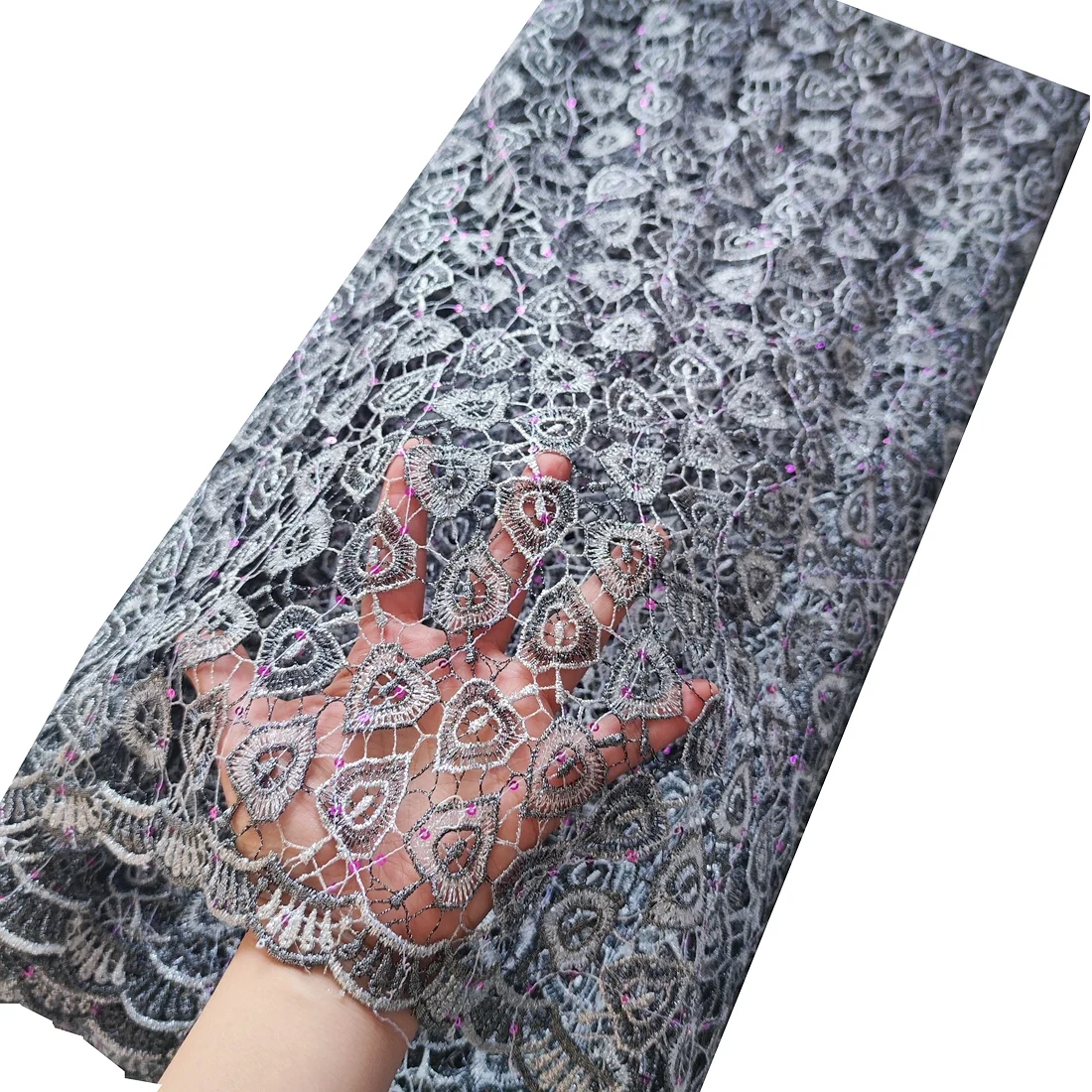 

3 Yards African Cord Lace Fabric 2024 High Quality Nigerian Embroidery Sequin Lace Fabric Bridal Luxury Gray Swiss Guipure Lace