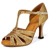 Latin Dance Shoes 2025 New Adult Women's Mid Heel 7.5cm Gold Diamond Set Soft Bottom Dance Shoes 1