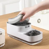 3 In 1 เครื่องจ่ายสบู่เหลวปั๊มสบู่เหลวคอนเทนเนอร์ผู้ถือฟองน้ําเคาน์เตอร์ห้องน้ําอ่างล้างจานถาดระบายน้ํา 1