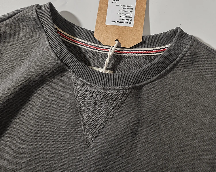 Autumn New American Retro Heavyweight Solid Color Sweatshirts Men's Simple Pure Cotton Washed Pullover Knitted Casual Sportwear