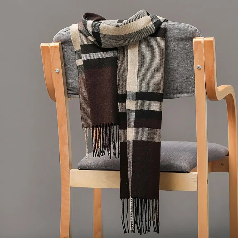 Men's Scarf Winter Thick Warm Plaid Fringed Tassels Cashmere Business Long Scarf Wraps Camping Hiking Scarf Shawl Classic Scarf 2