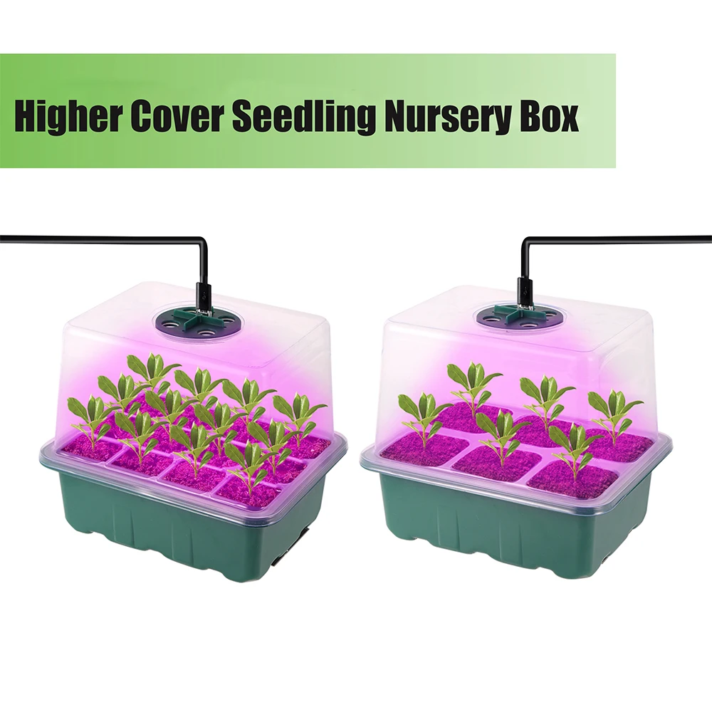 Seed Starter Trays With Grow Light Indoor Garder Plant Germination Trays 6/12 Cell LED Full Spectrum Seedling Growing Kits New