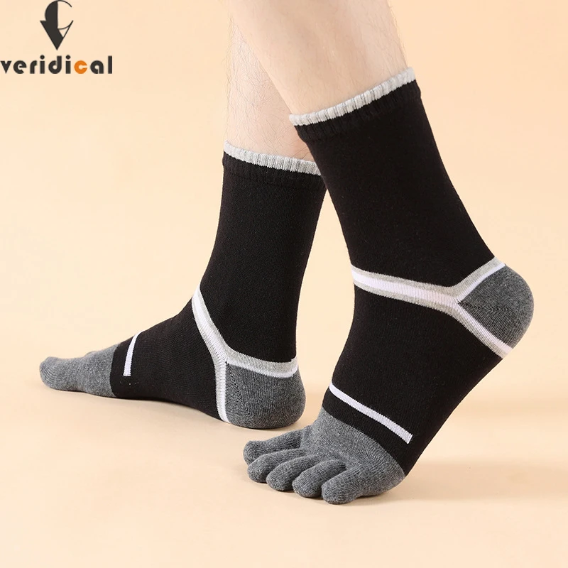 

5 Pairs 5 Finger Socks Pure Cotton Deodorant Sweat-Absorbing Striped Business Party Dress Short Toe Happy Socks 4 Seasons Sokken