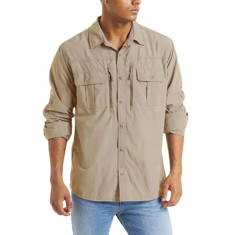 Trainiing Hiking Shirts Men Long Sleeve Cargo Work Shirts Summer Outdoor Quick Dry Hunting Shirt mens long sleeve shirts