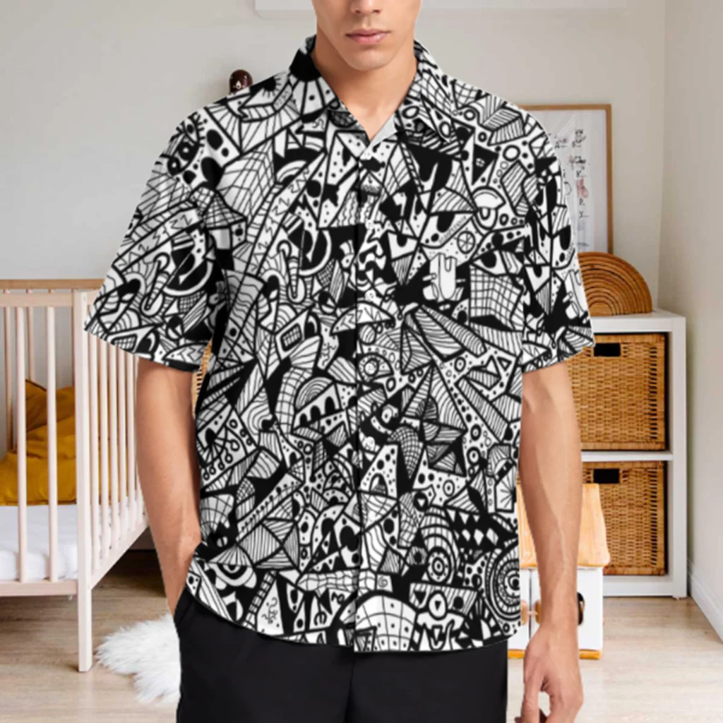 

Hawaiian Flower Short-sleeved Shirt men's Summer European and American Style Street Casual Casual Ruffian Top Youth Print
