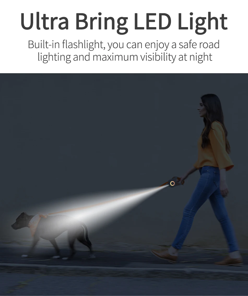 5M Automatic Dog Leash Retractable LED Luminous Leading Fashion Light Straps For