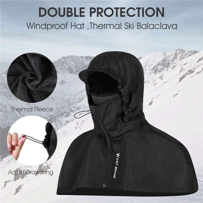 WEST BIKING Balaclava Windproof Caps Winter Breathable Mask Thermal Sport Gear MTB Road Bike Headwear Skiing Cold-proof Hat