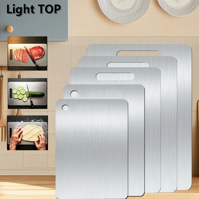 Stainless steel cutting board anti-slip closeup food grade chopping board