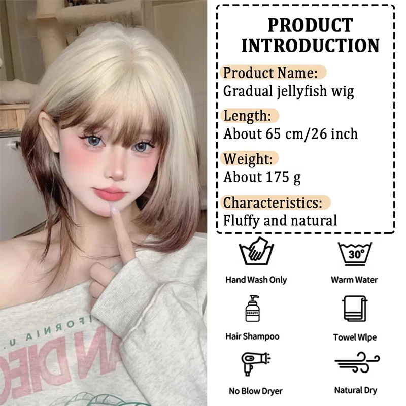 Synthetic Black Blue Wolf Tail Wig Jellyfish Mullet Head Personalized  Long Straight Summer Half-tied Wolf Tail Cos Wig