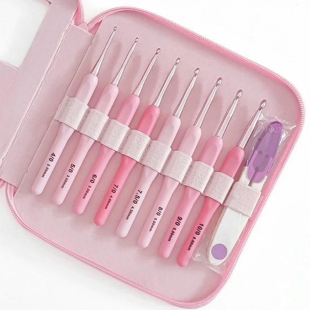 2.0-6.0 Pink Crochet Hooks Set With Scissors (suitable For Diy