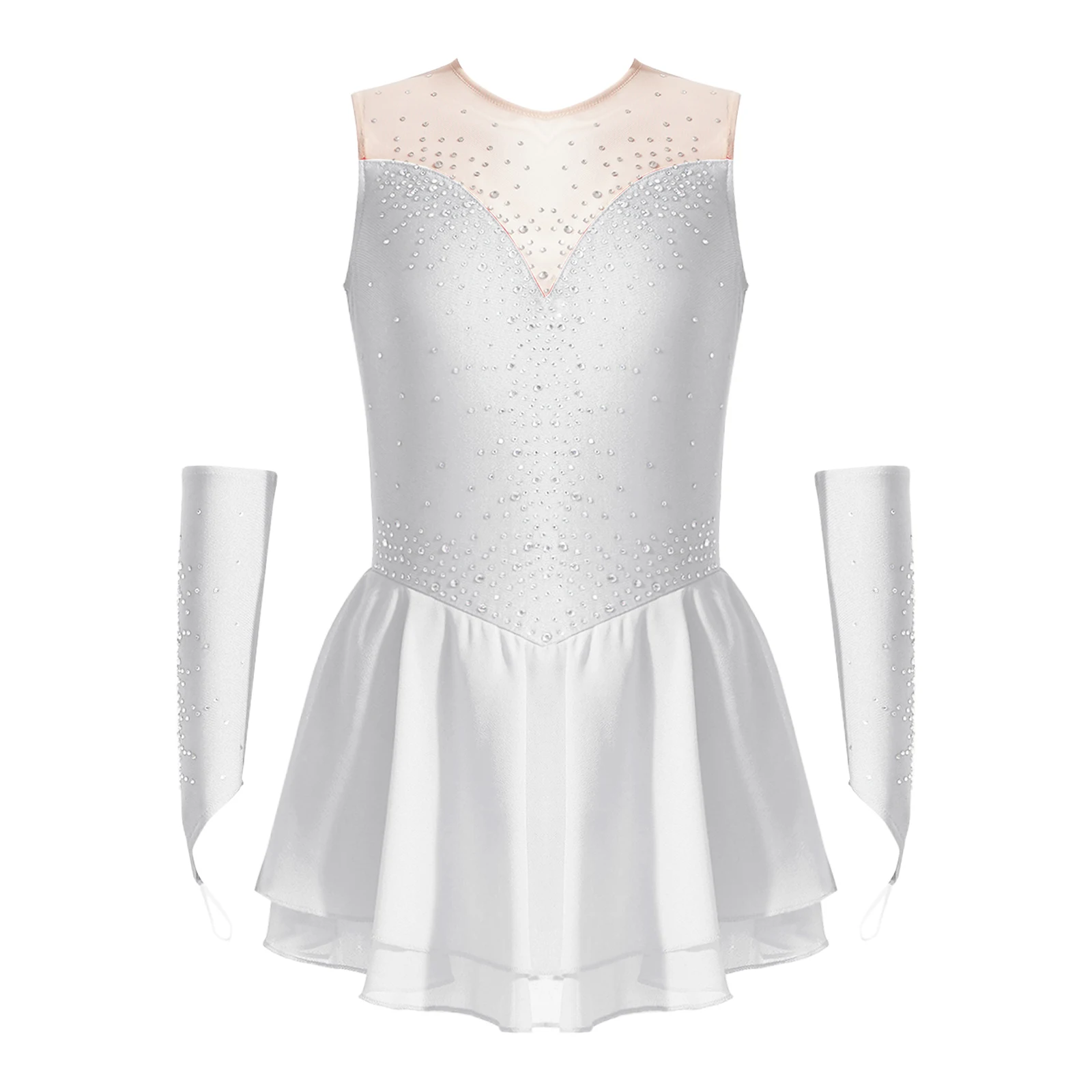 Teen Mädchen Figur Eislaufen Kleid glänzenden Strass Trikot Tutu mit Handschuhen Ballett rhythmische Gymnastik lyrische Tanz Tanz kleidung – Detail 4
