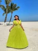 Ladies plus Size Vacation Casual Beach Bright Color Waist-Cinching Short Sleeve Dress