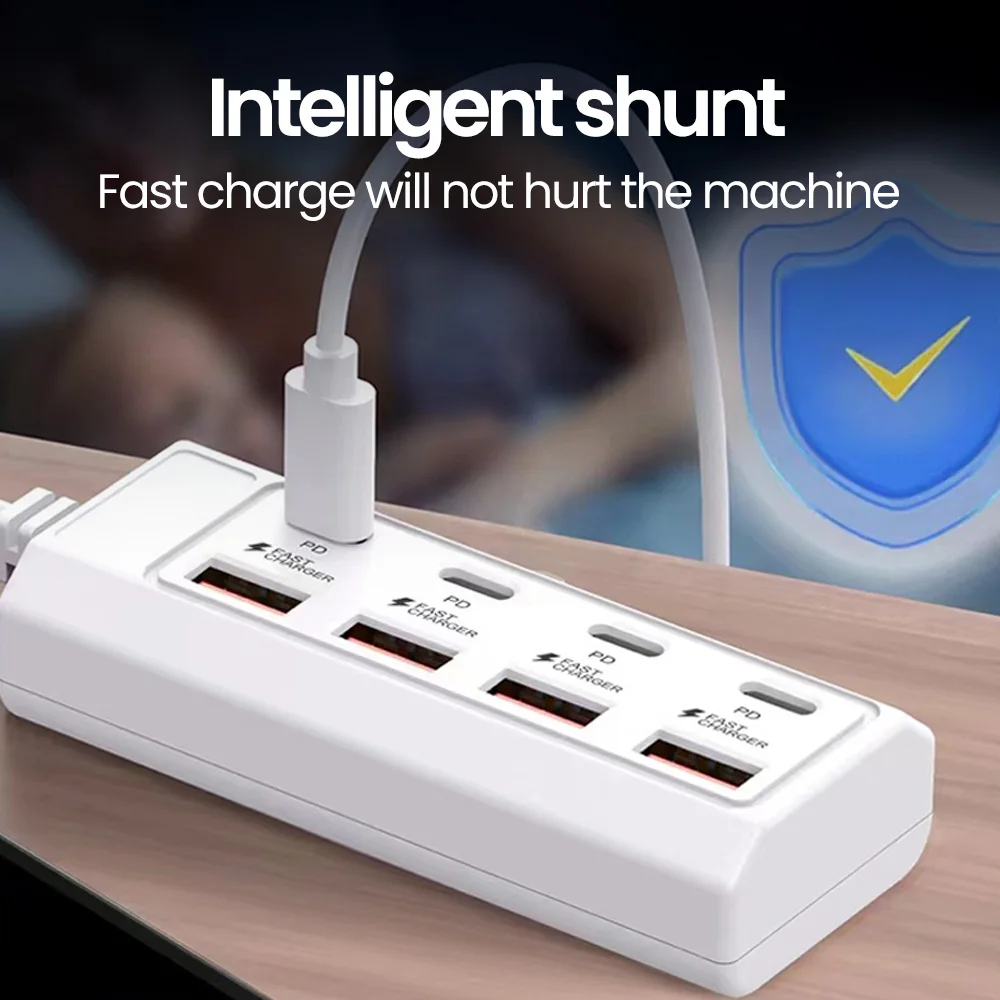8 in 1 USB Electrical Socket 25W Fast Charging Power Outlet Adapter Docking Stations USB Splitter Converter Extension Socket
