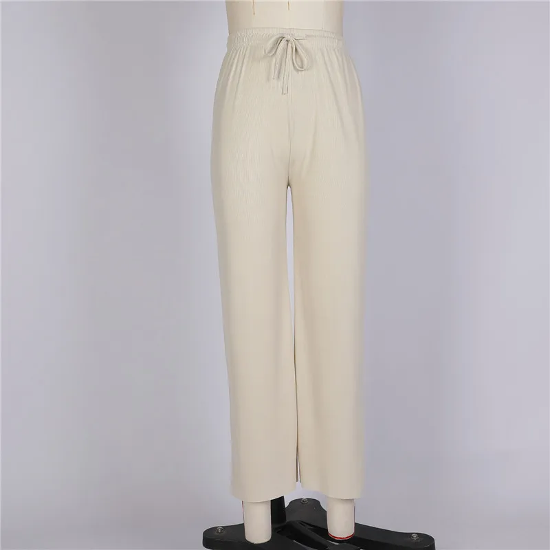 Summer Ice Silk Wide-Leg Pants Women's Casual Pants High Waist Large Size  Thin Knitted Pants All-Match Drape Straight-Leg Pants - Stella's Fashion