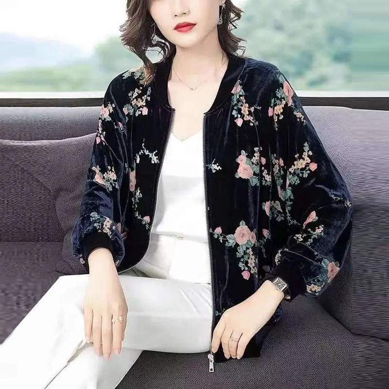 Casual Gold Velvet Jacket Women's Autumn New Korean Version Loose Round Neck Longsleeved