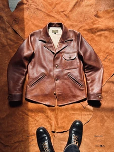 Tailor Brando American Vintage Chicago Horween Vintage Lapel Classic Leather Jacket In Waxed Cowhide