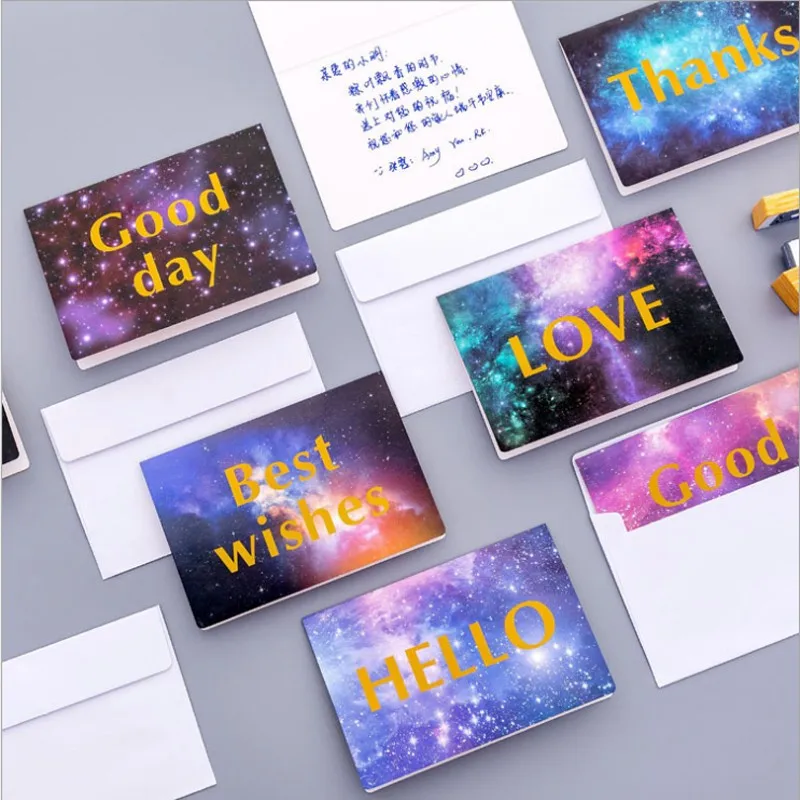 1pcs Envelope Starry Sky Greeting Card Message Half Fold Mini Office Supplies Thanksgiving Gift Writing  Student Stationery
