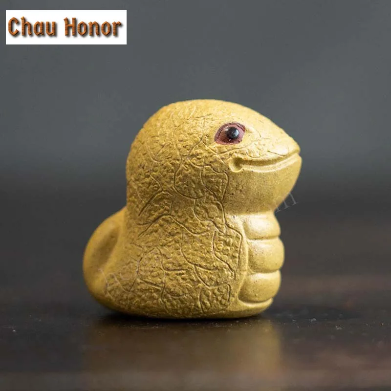 Chinese Purple Clay Tea Pet Zodiac Snake Baby Tea Figurine Ornaments Handmade Sculpture Crafts Chinese Tea Set Decor Accessories