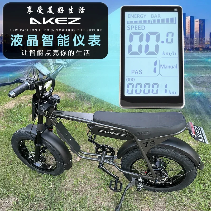 AKEZ Electric Bike Adults 20" Fat Tire 750W Motor Ebike Electric Mountain Snow Bike 48V 13AH Battery Front Fork Suspension