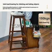 Solid Wood Folding Ladder Stool Household Three-step Climbing Stool Dual-use Indoor Multifunctional Step Ladder Stool 3