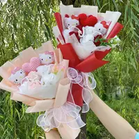 Cartoon Hellokitty Cat With Artificial Flowers Plush Doll Toy bridal bouquet Flower Bouquet Valentine Christmas Graduation Gifts 1