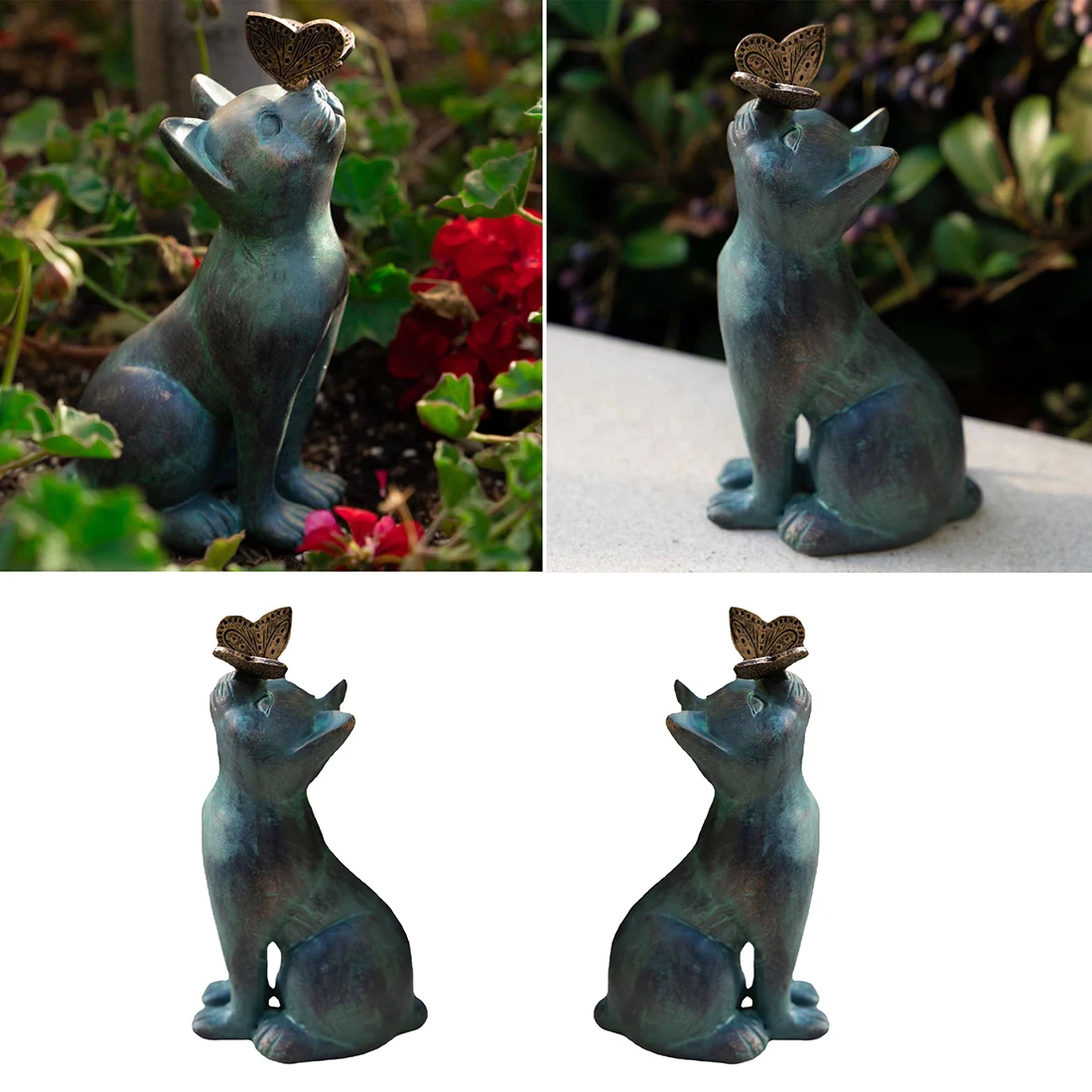 

1Pc Cute Resin Cat Statues Garden Outdoor Decoration Animal Sculpture Cat With Butterfly Decorative Home Garden Supplies