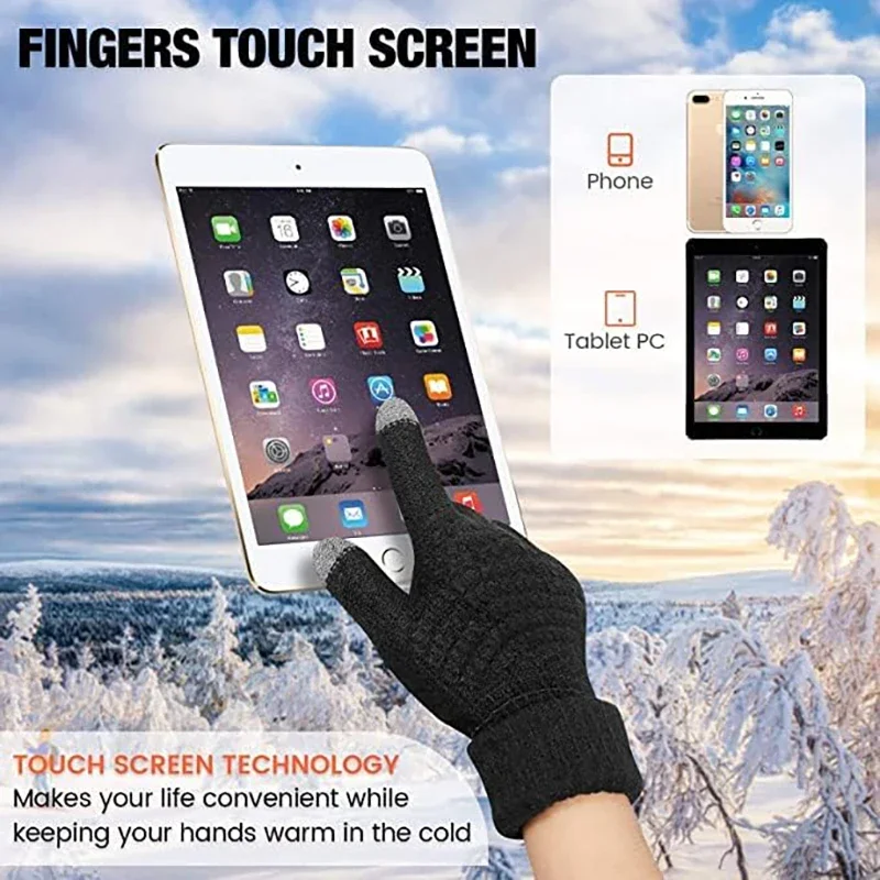 Winter Gloves For Men Women Thickened Elastic Touch Screen Compatible Cold-proof Warm