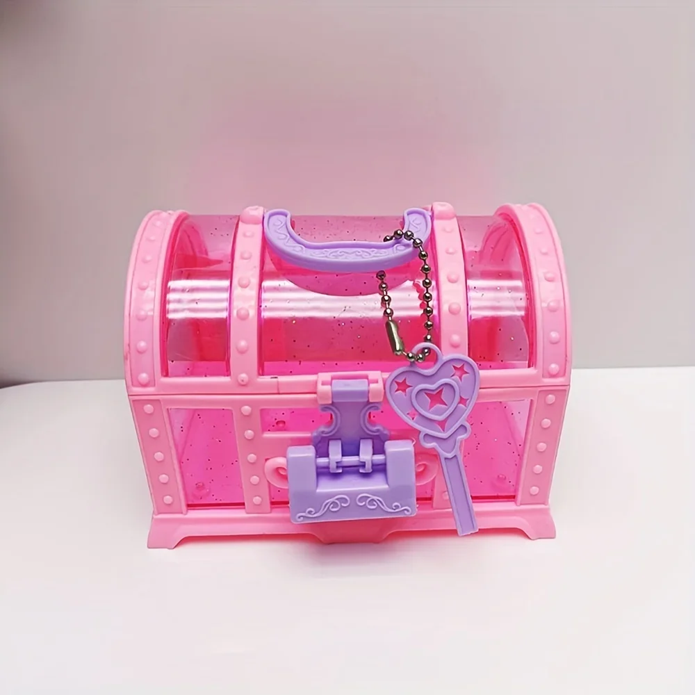 Mini Rose Jewelry Box Girls Jewelry Box with Lock Treasure Chest Shape Storage Case Container for Trinket Gifts Pretend Kids Toy 3