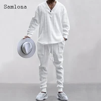 Mens Casual Knitting Two Piece Sets 2023 New Winter Fashion Irregular Top Sweater and Solid White Sweatpants Male Tracksuits Set 1