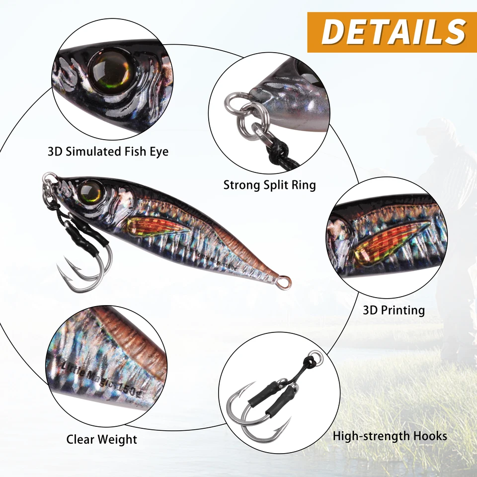 8 Leurres De Pêche En Métal, Plomb, Forme Poisson, Chute Lente, Parfaits Pour Mer Et Rivière