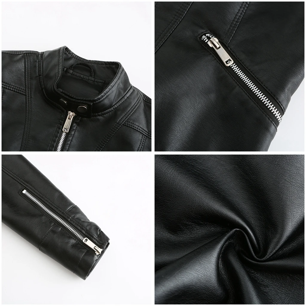 European Size Women\'s Leather Jacket Slim Fit Jacket Thin Spring Tie Straps Jacket Women\'s Motorcycle Suit Large Standing Collar