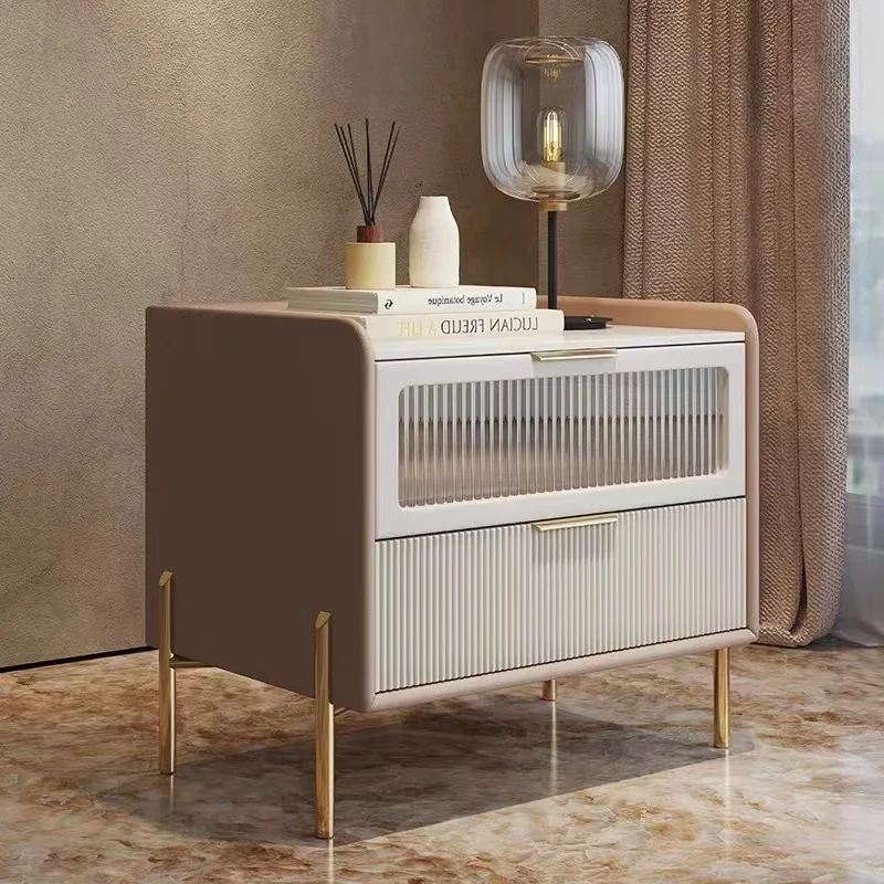 

Роскошная спальная тумбочка с ящиками, дизайнерский минималистичный итальянский прикроватный столик из коричневого стекла, мебель для гостиной