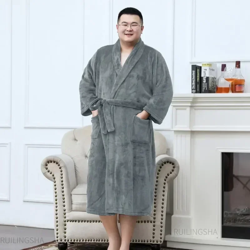 

Bathrobe 40-125 Winter Sleepwear Flannel KG Men Warm Gown Robe Coral Women Robes Night Lovers Fleece Dressing