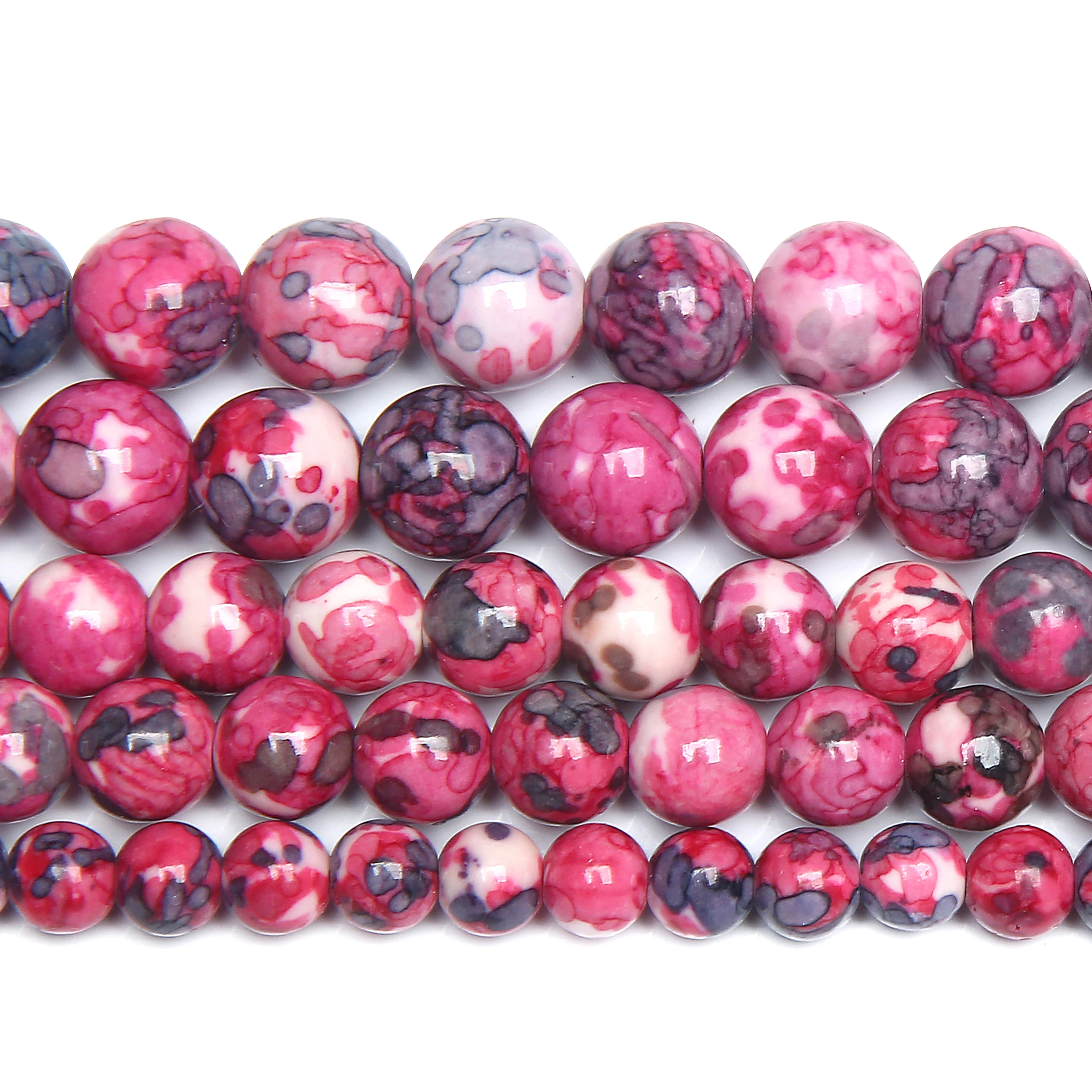 Vibrant Natural Orange and Black Stone Beads - Round & Colorful Strand