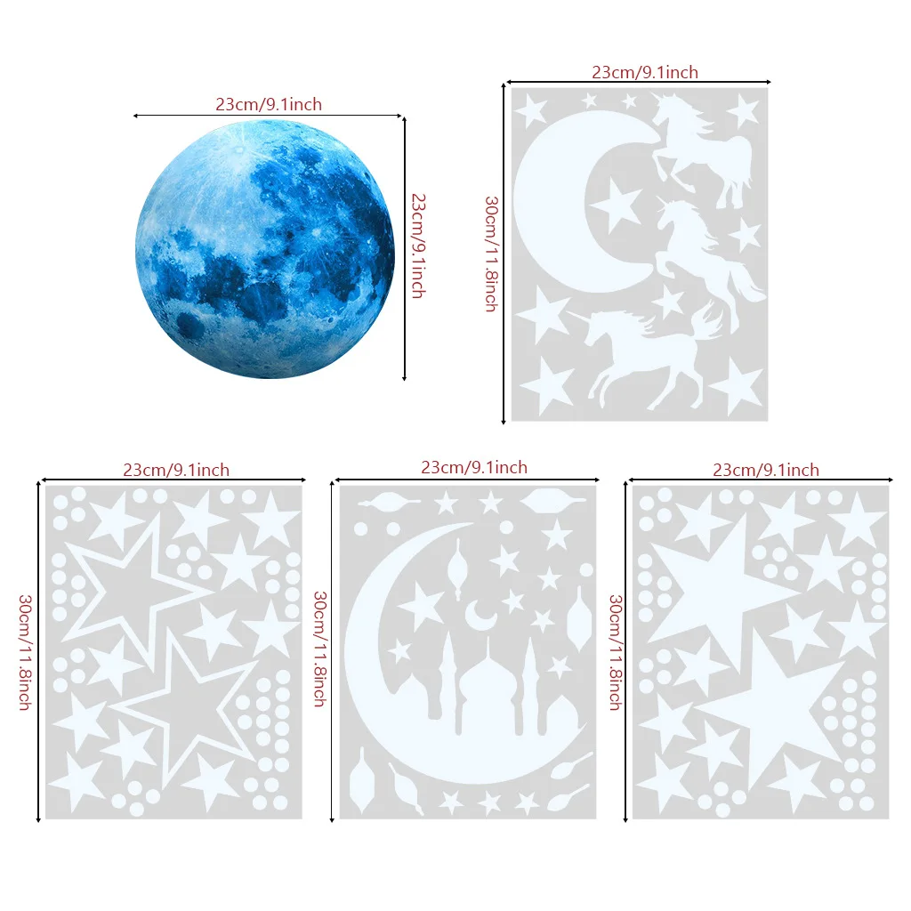 Luminous Moon and Stars Wall Stickers for Kids Room Baby Nursery Home Decoration Wall Decals Glow in the Dark Bedroom Ceiling