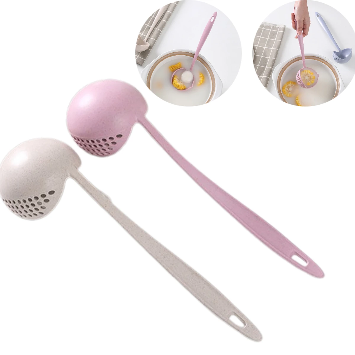 1PC Household Soup Spoon 2-in-1 Long Handle Plastic Strainer Filter Screen Tableware Hot Pot Ladle Kitchen Accessories