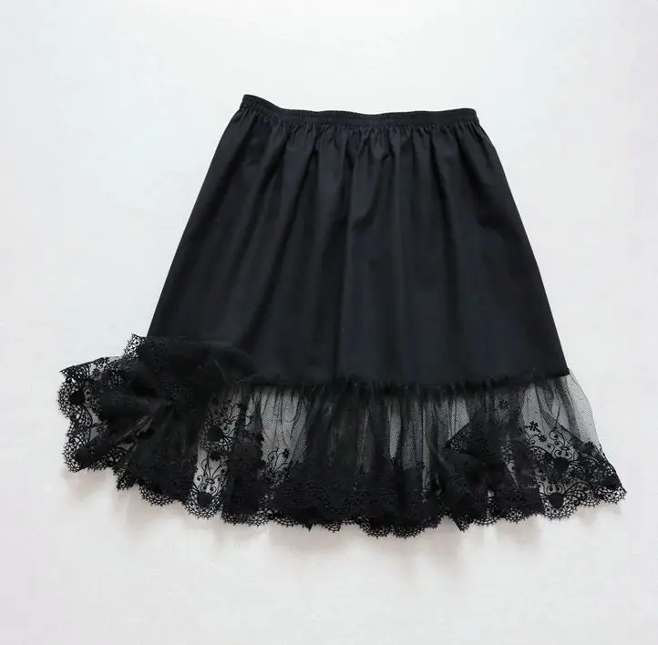 

Summer Black Skirt Lining with Mesh Embroidery 35-90cm Bottom Dress Pure Cotton Half Slip Loose Single Layer Thin Underskirt