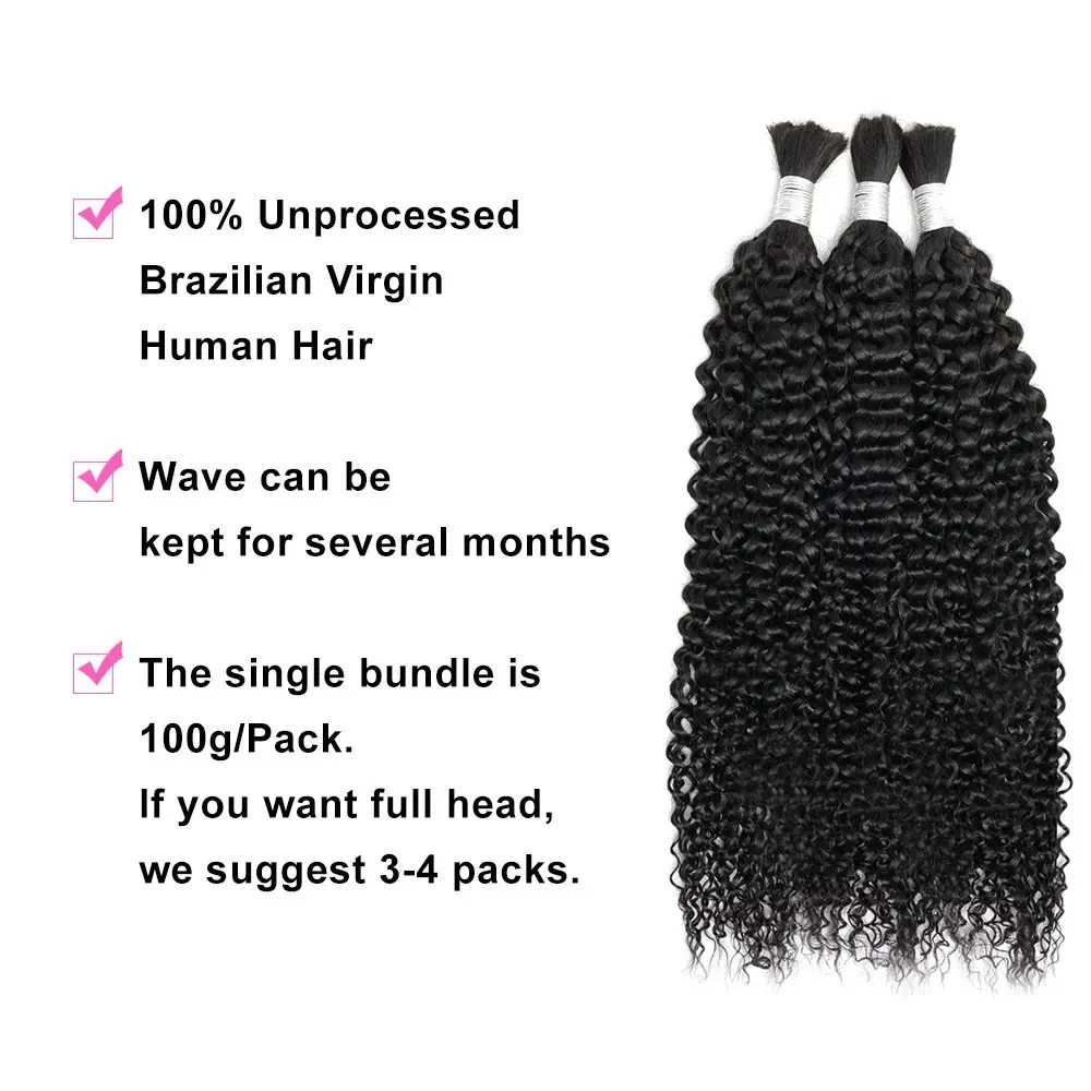Bulk Hair For Braiding Jerry Curly Remy Indian Human Hair 10 to 28 Inches 50g/piece Extension