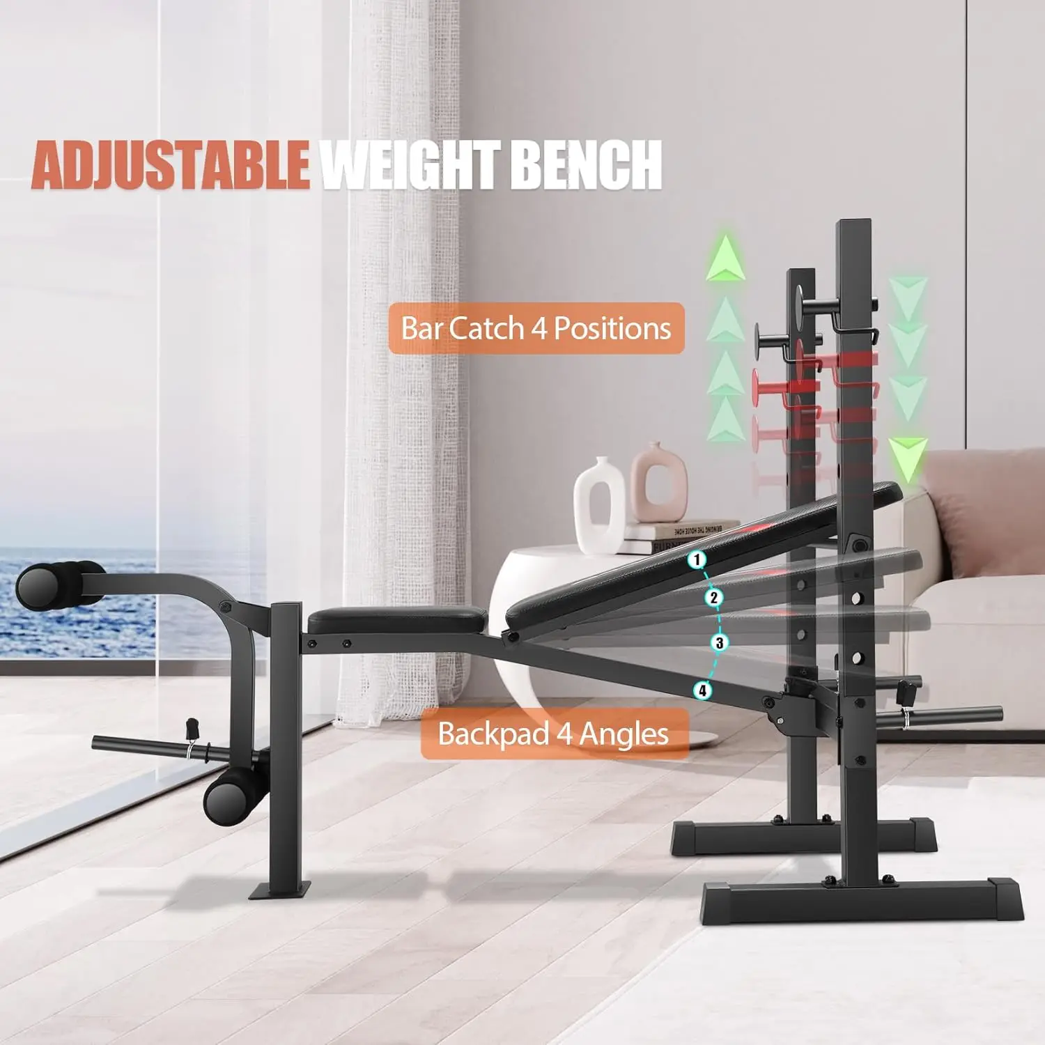 Weight Bench Set, Adjustable Bench Press Set with Squat Rack & Leg Extension, Folding Workout Set for Full Body