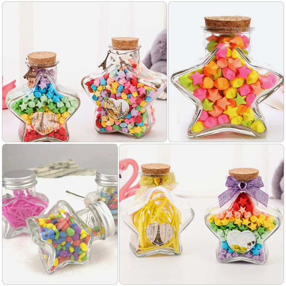 2pcs Craft Storage Jar Transparent Wishing Bottles Star Shape Glass Jars Corked Drift Bottles for Home Outdoor