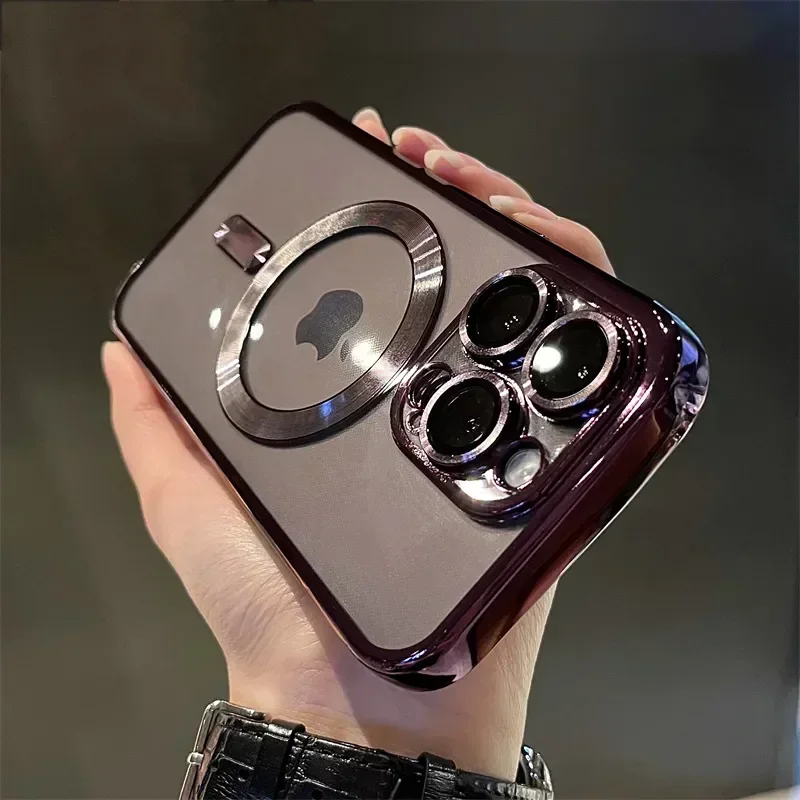 thumbnail image 1 of Luxury Plating For Magsafe Wireless Charge Case For iPhone 15 14 Plus 13 12 11 Pro Phone Protective Soft Magnetic Silicone Cover, 1 of 5