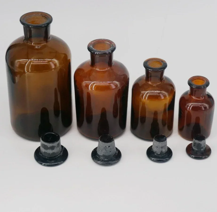30ml60ml 125ml 250ml 500ml 1000ml 2500ml Brown Glass Narrow Mouth Bottle With Stooper Lab Chemistry Glassware Teaching 1pcs Lab Reagent Bottle